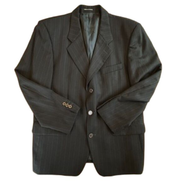 Yves Saint Laurent Vintage Wool Charcoal Grey Pin Stripe Suit Blazer 44